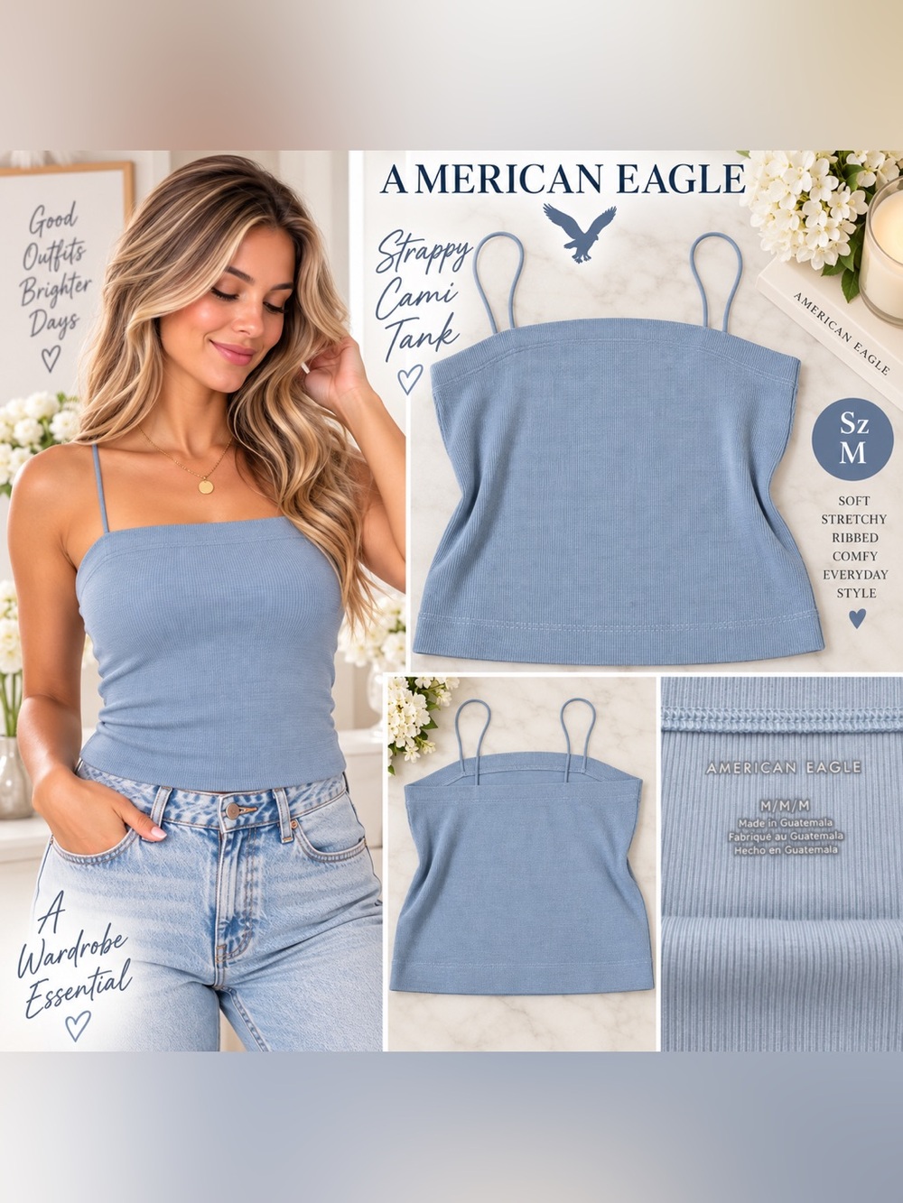 American Eagle Outfitters Sz M Strappy Cami Tank - Light Blue